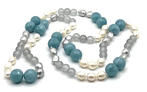 Collier de perles d'eau douce et jade bleu : un bijou artisanal d'exception
