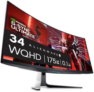 Alienware 34 Inch Curved Gaming Monitor QD-OLED, QHD, 175Hz Refresh Rate, 0.1ms Response Time, NVIDIA G-Sync Ultimate, 1440p Resolution, Lunar Light, AW3423DW