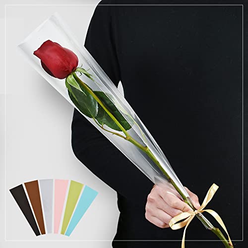 BEISHIDA 100 PCS Einzelne Rose Ärmel Einzelne Blume Verpackung Taschen Einzelne Rose Verpackung Cellophan Blume Ärmel für Florist Bouquet Supplies Muttertag Valentinstag (Klar Transparent) Cover
