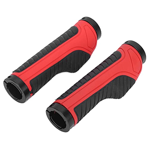 Domary Puños de Bicicleta Ergonómicos Antideslizantes Bloqueo Cómodos Manillar de Bicicleta Montaña Profesional Aleación Aluminio Caucho 135 Mm 33 Mm 22,2 para Bicicle (Negro Rojo)