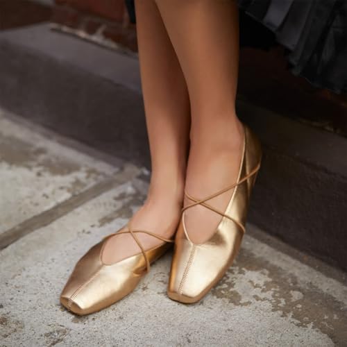 Mary Jane Flats for Women Square Toe Slip On Ballet Criss-Cross Straps Flat Comfortable Cute Office Work Casual Shoes2