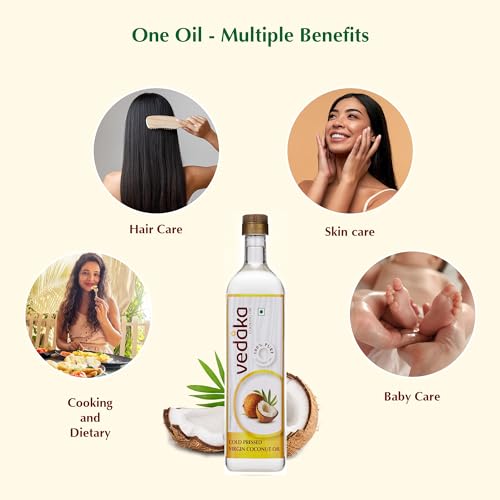 Image of Amazon Brand - Vedaka Cold Pressed Virgin Coconut Oil | 1 L Bottle | 100% Pure | Effective with Good Smell (Pack of 2)