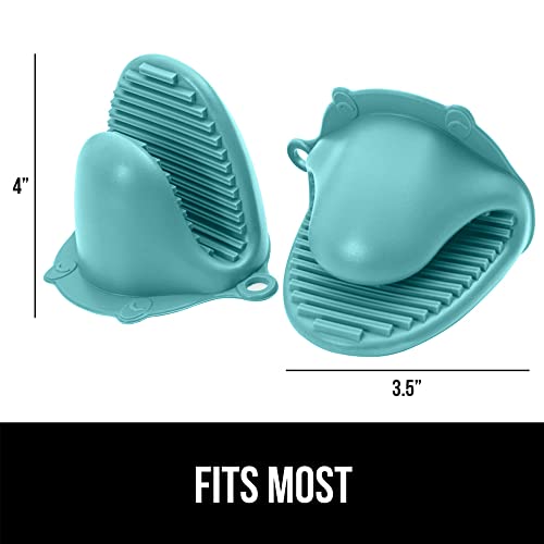 Gorilla Grip Heat And Slip Resistant Silicone Mini Potholders Mitts, Oven Mitt Gloves, Bpa-Free, Textured Design, Better Grip, Hot Plate Holder, Kitchen Finger Grips, Cooking, Waterproof 2 Set, Turq #TOP6