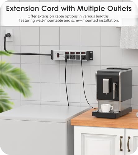 Image of CCCEI Heavy Duty Surge Protector, 20A Individual Switches, Grey, 4FT, 1 | 12 Gauge Grounded Extension Cord with Multiple Outlets, Wall Mount Power Strip for Garage, Plug Extender.