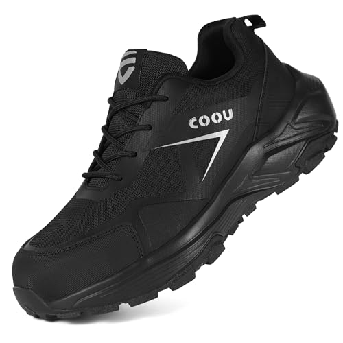 COOU Arbeitsschuhe Herren Damen Leicht Sicherheitsschuhe rutschfest Stahlkappenschuhe Atmungsaktiv Schutzschuhe Bequem C18/Schwarz 39