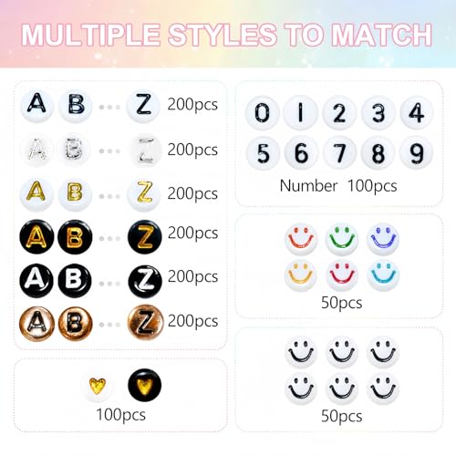 Image of Amaney 1500 Pieces 6 Colors 4x7mm Round Acrylic Alphabet Letter Beads A-Z Mixed and Crystal Line for Jewelry Making