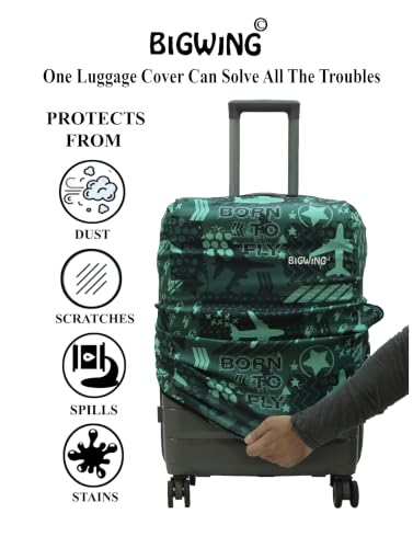 Image of BIGWING Protective Luggage Cover in Polyester Fabric with Born to Fly Print for | 20 inch Small Size 55 cm | Hard Luggage (Fiber) Trolley Bag Cover