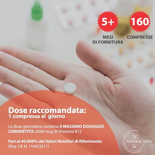 Vitamina B12 1000 Mcg | 160 Micro Compresse Masticabili Alto Assorbimento | | Gusto Fragola | Supporto Fisico E Mentale | Vitamina B Vegan | Alto Dosaggio - 2
