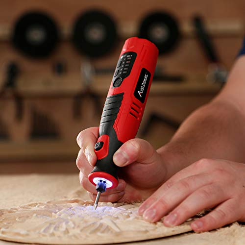 AVID POWER Cordless Rotary Tool 2.0 Ah 8V Rechargeable Rotary Tool with 4 Front LED Lights, 5 Speeds and 60 Pieces Rotary Tool Accessories for Carving, Engraving, Sanding, Polishing and Cutting - Red