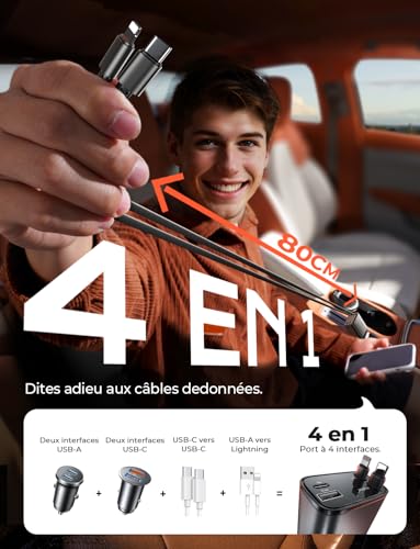 undefined LISEN Retractable Car Charger [69W USB C Car Accessories Adapter ] for iPhone 16 USB C Charger Fast Charging, Travel Essentials Gifts for Women Men, Road Trip Essentials for iPhone 16e 16 15 14 13 12 の商品画像 1