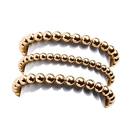 3 pcs 4MM 8MM 10MM Friendship Bracelet Set Solid Bead Balls Women Teen Fashion Silver Gold Clear Rhinestone Stainless Steel Bead Ball Stretchable Elastic Bracelet