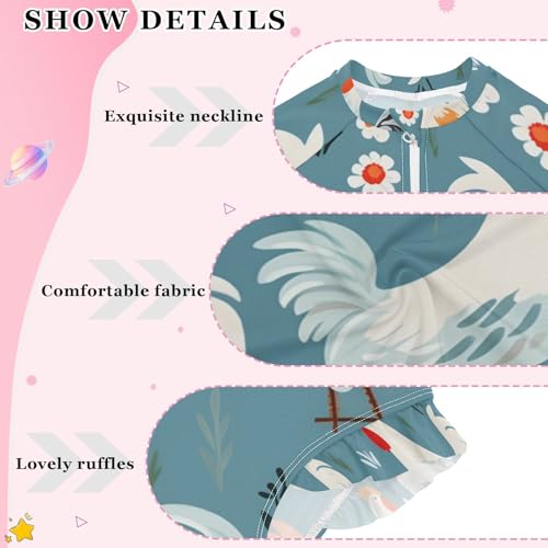 Girls One Piece Swimsuits Long Sleeve Swimsuit Zipper Bathing Suits Chicken Farmhouse Blue3