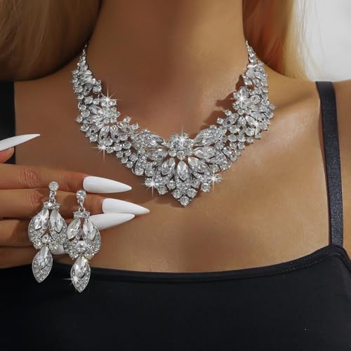 Image of Shining Diva Fashion Stylish Design Fancy Crystal Necklace Jewellery Set for Women | Trendy Celebrity Inspired Jewellery