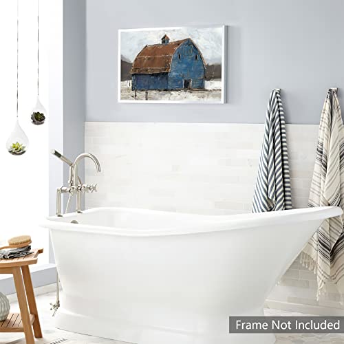 Selitiyer Rustic Farmhouse Wall Art Blue Barn Wall Decor Bathroom Oil Painting Poster Country Barn Canvas Prints Farm Old Barn Wall Art For Bedroom Living Dining Room 24X16 Inch No Frame #TOP6