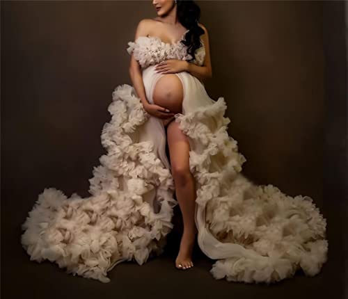 Fluffy Tulle Maternity Dress For Photoshoot Long Pregnant Wedding Gowns Off Shoulder Pregnancy Formal Evening Gown Mint #TOP1
