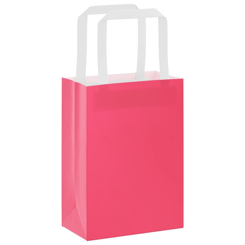 Bolsas de papel 250 piezas con asas rosa 15 x 8 x 21 cm