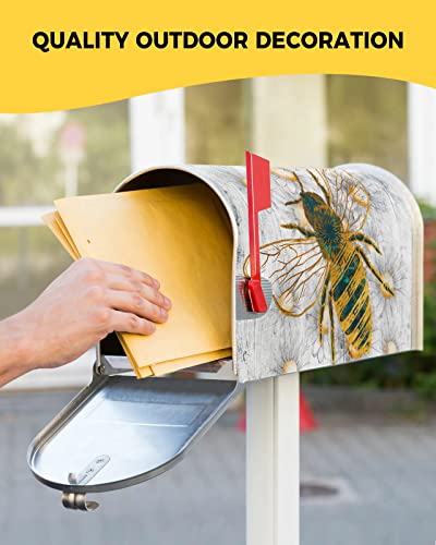 Mailbox Cover Farmhouse Yellow Bee Mailbox Covers Magnetic Standard Size,Post Box Cover For Outdoor Garden Yard Patio Decor,Daisy Flower On Grey Wood Grain Mailbox Wraps Mailbox Decals 21X18In #TOP4