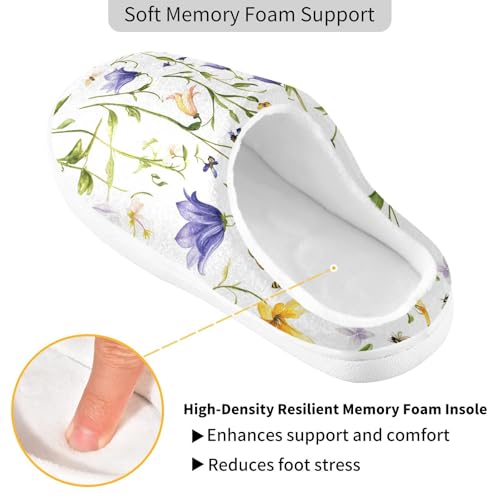 JUNZAN Cartoon Bellflower White Mens Home Cotton Slipper Comfy Memory Foam Bedroom Shoes for Bedroom Birthday Presents 6-72