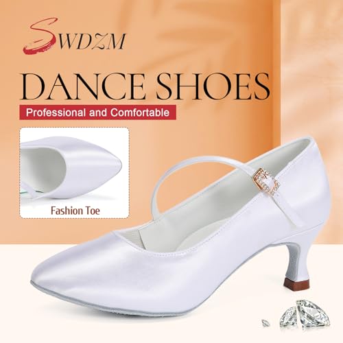 SWDZM Rhinestone Womens Latin Dance Shoes Suede Sole Ballroom Waltz Social Dance Shoes Closed Toe2