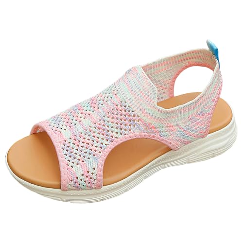 Genérico Sandalias de malla tejida elegantes y transpirables para mujer, sandalias casuales planas con punta abierta, ligeras y cómodas. Zapatos Azul Mujer