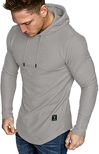 Aiyino Men's Big And Tall Long Sleeve Athletic Hoodies Sport Sweatshirt Solid Color Fashion Pullover 5XL Light Grey