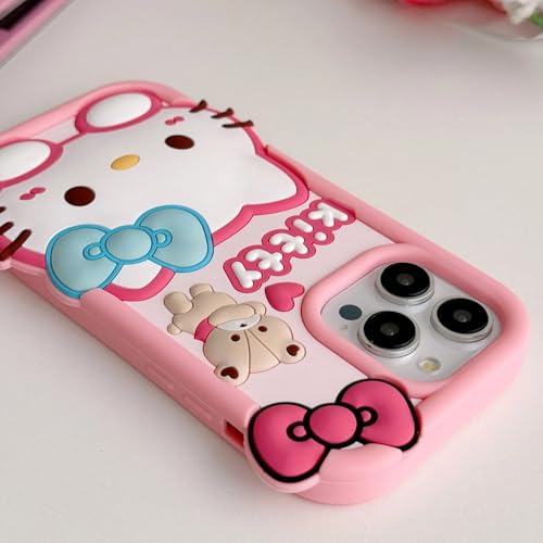 Image of COVERLY for iPhone 12 Pro 3D Cartoon Hello Kitty Case,Full Protective Bow Cat Girly Kitty Doll Back Case Teddy Bear Cute Soft Silicone Stylish Fashion Aesthetic Cover for Apple iPhone 12 Pro