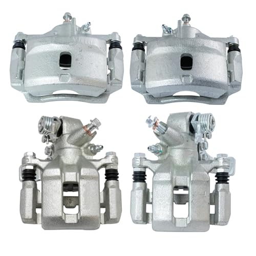 Image of TRQ Front and Rear Brake Caliper Set Zinc Coated Brackets Hardware Compatible with 2002-2003 Honda Civic