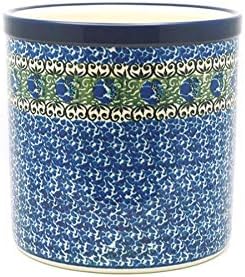 Polish Pottery Utensil Holder - Peacock Feather