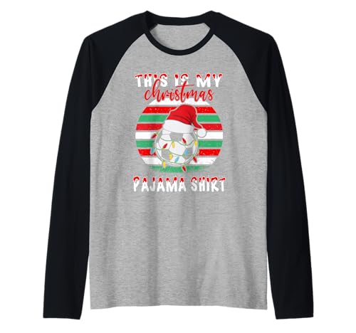 This Is My Christmas Pajama Soccer Football Santa Hat Xmas Camiseta Manga Raglan