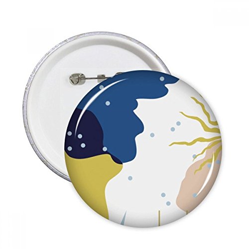 Badge rond bleu blanc motif plantes XL : une idée cadeau originale et déco