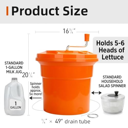 YBSVO 5-Gallon Commercial Salad Spinner – Heavy Duty Large Lettuce Dryer & Vegetable Washer – Manual Food Prep Spinner for Restaurants & Catering (BPA-Free, Holds 5-6 Heads)