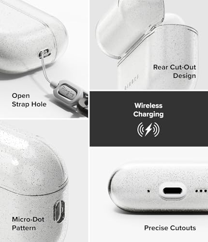 Image of Ringke Air ase for Airpods Pro 3 with Carabiner [Soft & Flexible TPU] Slim Transparent Shockproof Protective Cover, Supports Wireless Charging - Glitter Clear