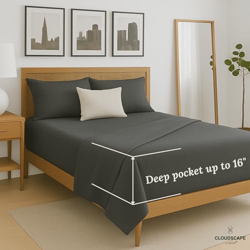 100% Egyptian Cotton Sheets Full Size, 4 Pcs Luxury Bedding Set, 1000 Thread Count Egyptian Cotton,Hotel Quality, Soft, Breathable and Durable, Deep Pockets up to 17, Charcoal Grey