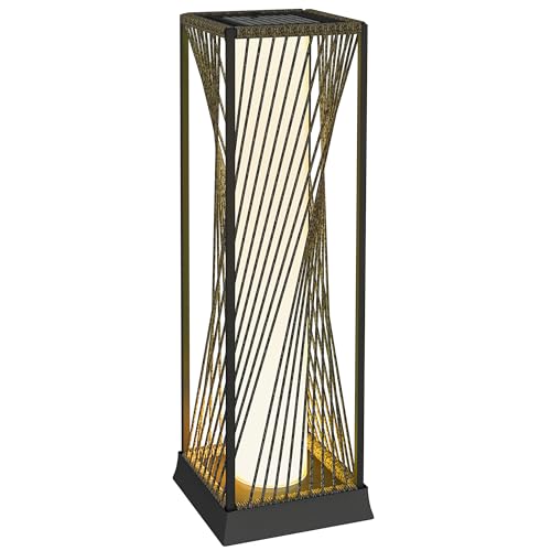Outsunny Solar Stehlampe Rattan mit Lichtsensor 25 LEDs Solarlampen im Boho-Stil IP44 Wasserdichte Solarleuchte Solarlampe Outdoor Lampe Akku Solarlaterne für Garten Balkon Außen Rasen Hof