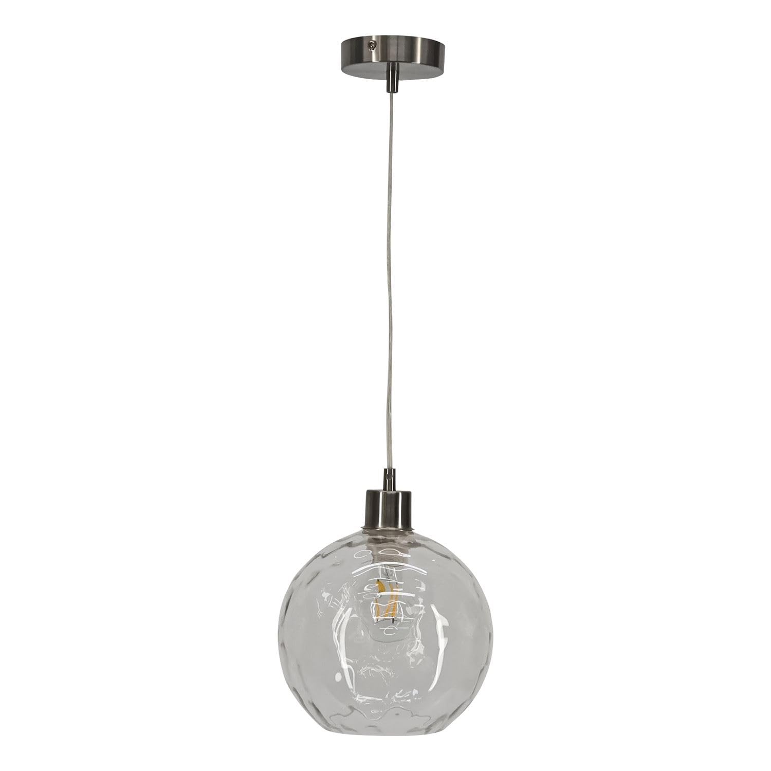 Firstchoicelighting Satin Nickel & Clear Clear Dimple Glass Globe Ceiling Light Pendant With Satin Nickel And Clear Cable, Height Adjustable, Kitchen Island Dining Lighting