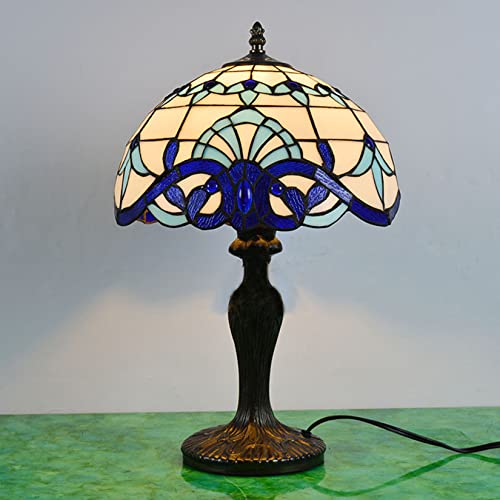 Lámpara de Mesa de 12.0 in, Pantalla de vidrieras, Color Morado, Azul, tulipán, libélula, glicina, Violeta, Flor barroca, luz de Escritorio para Amante, niña, Dormitorio, mesita de Noche, Estudio,