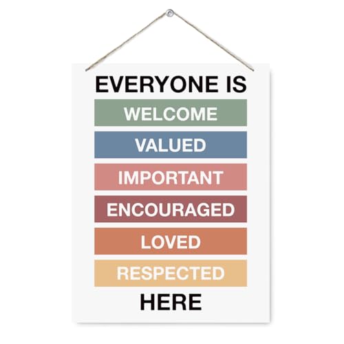 Mental Health Sign, Motivational Positive Wall Art, Boho Classroom Decor, Diversity Inclusion Sign, I am Loved Valued All Are Welcome Signs, Rustic Hanging Printed Wood Signs, 7.8 * 10.2 Inch