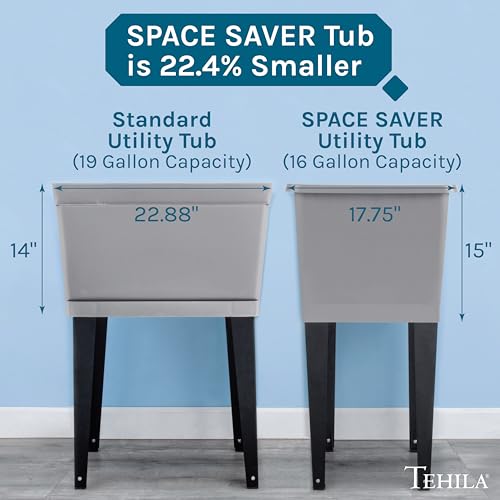 Image of Grey Space Saver Utility Sink by JS Jackson Supplies, Freestanding Tehila Space Saving Laundry Tub, Stainless Pull-Down Faucet, Soap Dispenser