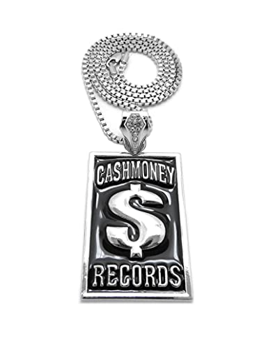 Hip Hop Cash Money Records Pendant Box/Cuban/Rope Chain Necklace XZP111 (30, Silver Box Chain)