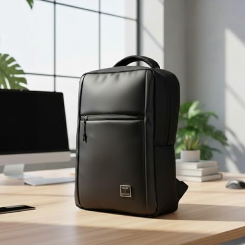 Image of Impulse Empower Premium 20L Laptop Backpack | Vegan Leather Office & Travel Bag for 15.6 Inch Laptop | Water Resistant | Anti-Theft Pocket | Luggage Strap | Black