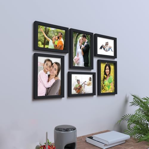 Amazon Brand - Solimo Collage Photo Frames (Set of 6, Wall Hanging),Black, Engineered Wood