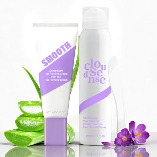 Hair Removal Cream & Spray Kit for Women & Men Gentle Depilatory Set Fast-Acting Body Hair Remover for Sensitive Skin Full Body Use on Legs Arms Underarms & Bikini140ml Spray + 100g Cream