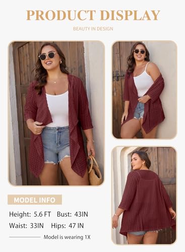 Image of Eytino Plus Size Cardigan for Women Lightweight Half Sleeve Summer Loose Kimono Cardigan Beach Cover Ups(1X-5X)