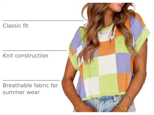 Image of Saodimallsu Womens Cap Sleeve Crop Tops Summer Color Block Knit Sweater