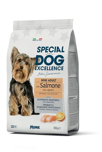 MONGE Cane Special Dog Excellence Mini Adult Con Salmone | alimento secco completo per cani adulti di taglia mini, altamente digeribile, monoproteico, Made in Italy, 1 confezione da 800 grammi.