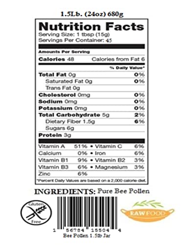 Fresh Bee Pollen Raw Nebraska Bee Pollen 1.5Lb Jar #TOP7