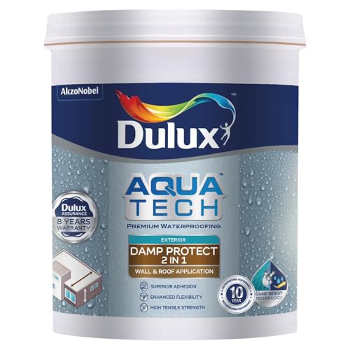 Image of Dulux Aquatech DampProtect 2-in-1 Basecoat - Heat Resistance Paint for Summer Cool Roof, Exterior Waterproofing for Walls & Terrace Roof, Crack Bridging, 10C Cooling, 8 Yr Warranty - 1 L