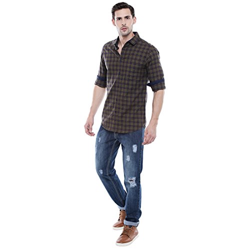 Image of Dennis Lingo Men's Cotton Slim Fit Checkered Casual Shirt