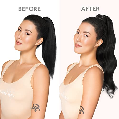 Image of WENNALIFE Ponytail Hair Extension, 22 Inch 90g Jet Black Ponytail Extension Human Hair Clip in Wrap Around Remy Human Hair Extension Hairpieces Real Human Hair