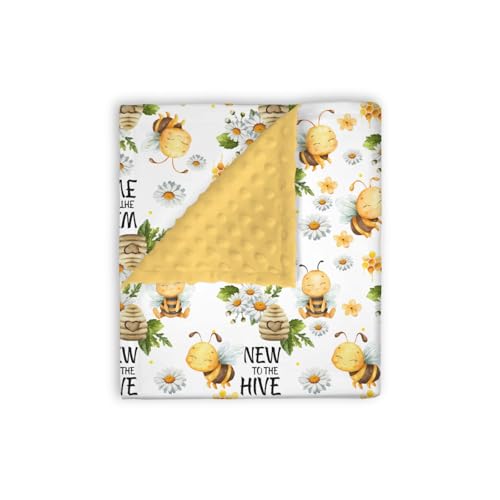 Image of Mink Baby Girls Blankets Honey Bumble Bee Floral, New to Hive Daisy Flower Soft Double Layer Dotted Backing Receiving Swaddle, Newborn Infant Toddler Nursery Crib Bedding Shower Gift 30x40